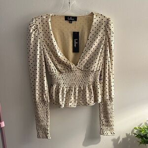 Lulu's Polka Dot Velvet Cropped Blouse
